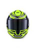Alpinestars S-R7 Zeal hjälm ECE 06, helhjälm för landsvägsracing i gult, svart och vitt med blank finish, kolfiberkonstruktion och aerodynamisk visirdesign