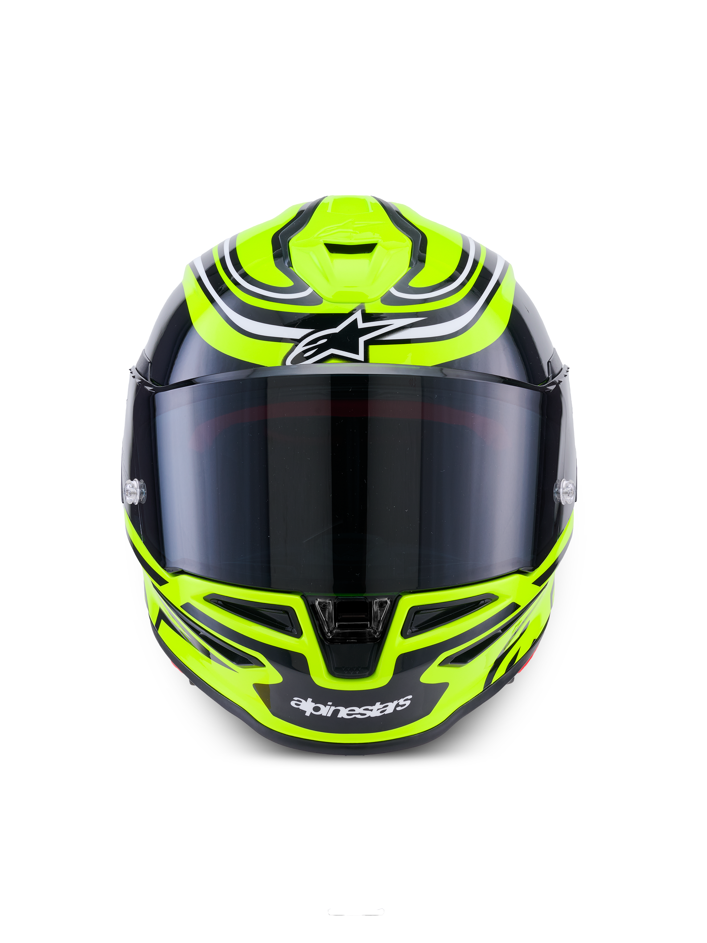 Alpinestars S-R7 Zeal hjälm ECE 06, helhjälm för landsvägsracing i gult, svart och vitt med blank finish, kolfiberkonstruktion och aerodynamisk visirdesign