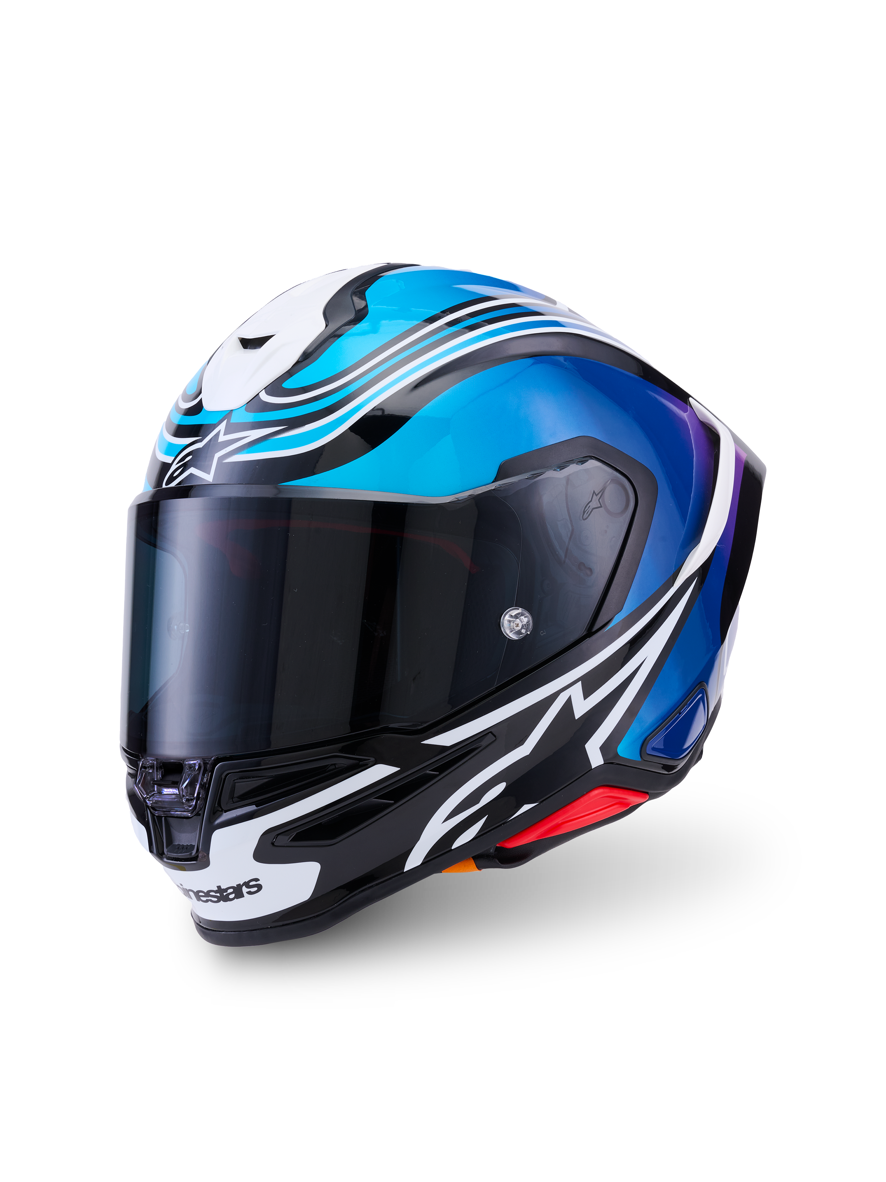 Alpinestars S-R7 Zeal hjälm ECE 06, helhjälm för motorcykelracing, svart, blå, rosa och vit, kolfiberkonstruktion