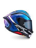 Alpinestars S-R 7 Zeal hjälm, helhjälm för motorcykelracing, svart, blå, rosa och vit, kolfiberkonstruktion, ECE 22.06