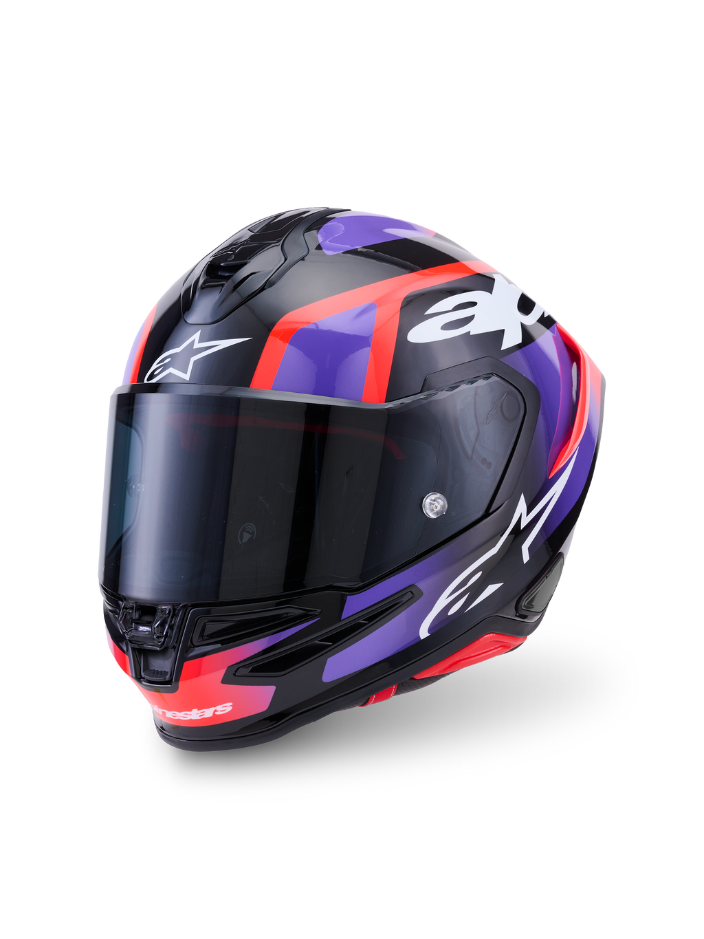 Alpinestars S-R7 Lumen Helmet ECE 22.06, full face motorcycle racing helmet, Black, Purple, Red Fluo and White Glossy, carbon composite construction