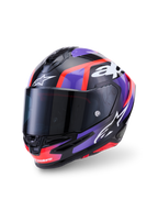 Alpinestars S-R7 Lumen Helmet ECE 22.06, full face motorcycle racing helmet, Black, Purple, Red Fluo and White Glossy, carbon composite construction