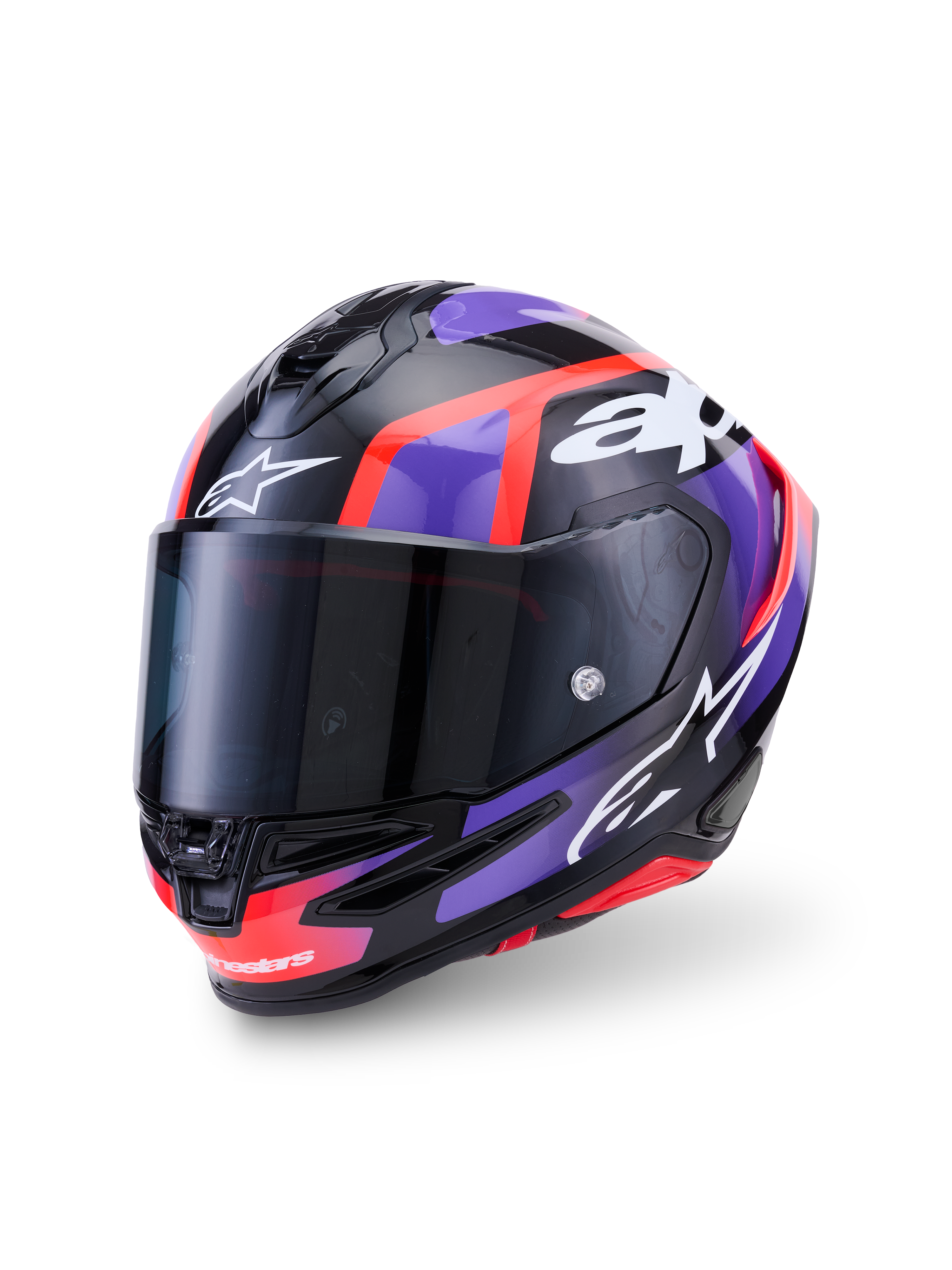 Alpinestars S-R7 Lumen Helmet ECE 22.06, full face motorcycle racing helmet, Black, Purple, Red Fluo and White Glossy, carbon composite construction