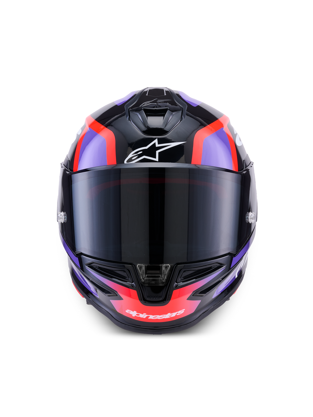 Alpinestars S-R7 Lumen Helmet, full-face motorcycle road racing helmet, Black, Purple, and Red Fluo with white accents, glossy finish, ECE 22.06 certified carbon construction