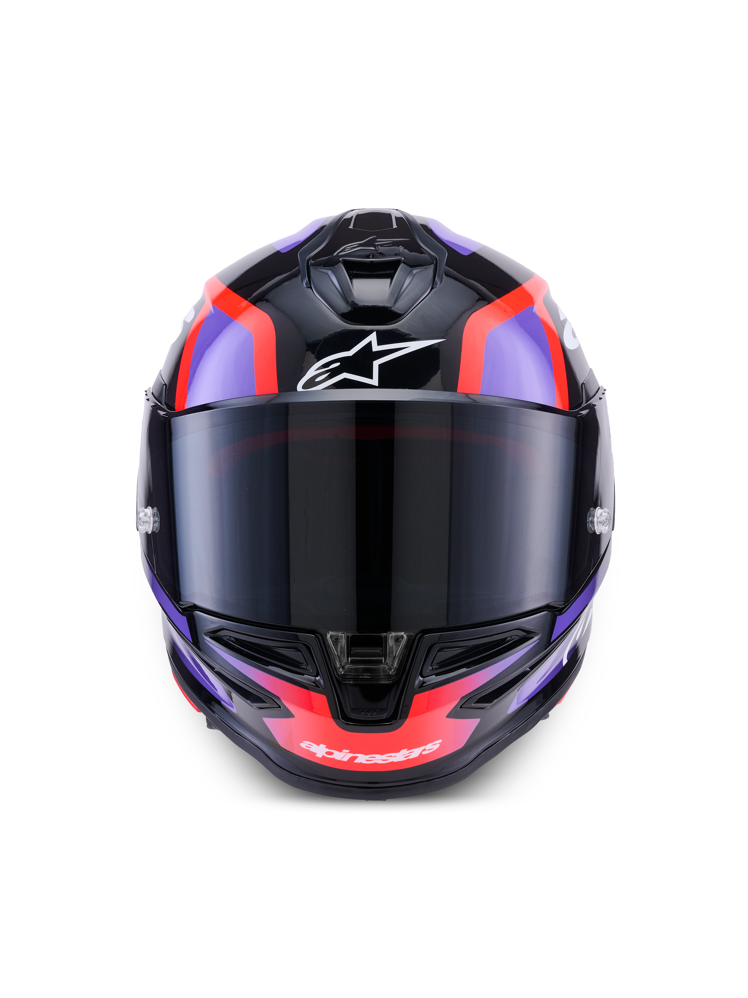Alpinestars S-R7 Lumen Helmet, full-face motorcycle road racing helmet, Black, Purple, and Red Fluo with white accents, glossy finish, ECE 22.06 certified carbon construction