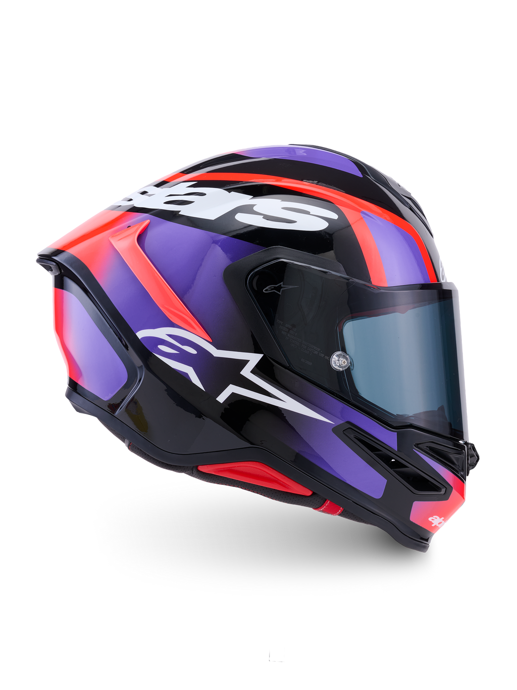 Alpinestars S-R7 Lumen Helmet ECE 22.06, full face motorcycle racing helmet, Black, Purple, Red, and White, carbon construction, ECE certified
