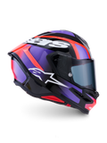 Alpinestars S-R7 Lumen Helmet ECE 22.06, full face motorcycle racing helmet, Black, Purple, Red, and White, carbon construction, ECE certified