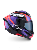 Alpinestars S-R7 Lumen Helmet ECE 22.06, full face motorcycle racing helmet, Black, Purple, Red, and White, carbon construction, ECE certified