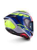 Alpinestars S-R7 Lumen Helmet ECE 22.06, full face motorcycle racing helmet, silver, blue, pink and yellow glossy finish with carbon composite construction