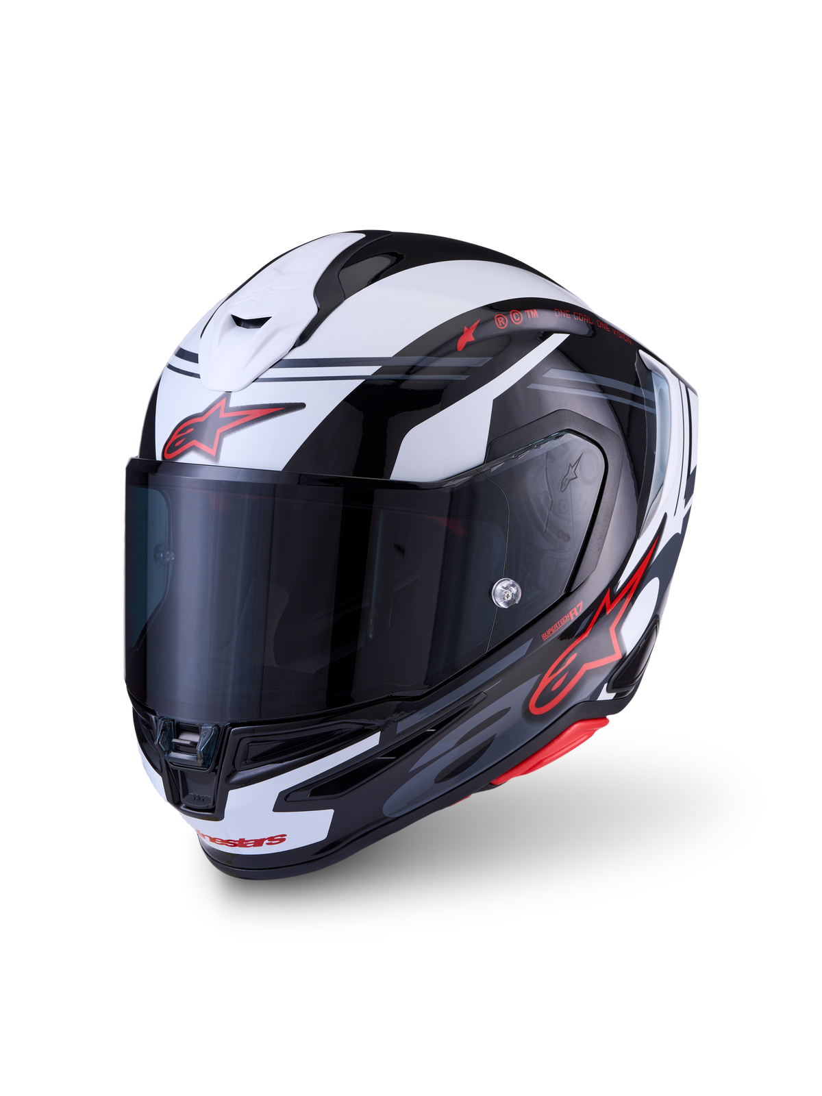 Alpinestars S-R7 A-Core hjälm, hel-ansiktshjälm för motorcykel, svart, vit och röd, ECE-certifierad kolfiberkonstruktion