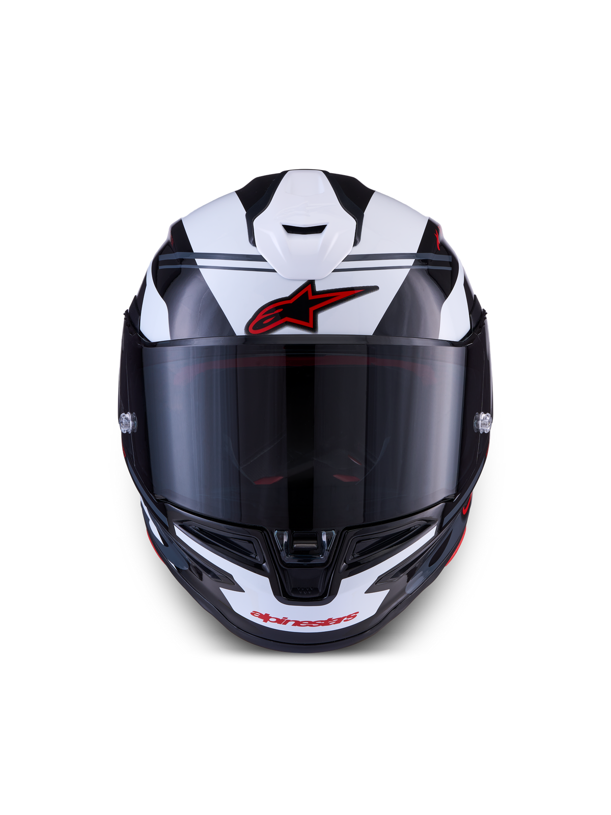 Alpinestars S-R7 A-Core Helmet ECE 22.06, full-face motorcycle road racing helmet, Black, White and Red Glossy, front view showing aerodynamic design and visor