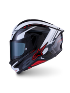 Alpinestars S-R7 A-Core hjälm, helhjälm för motorcykelracing, svart, vit och röd, kolfiberkompositkonstruktion, ECE-certifierad