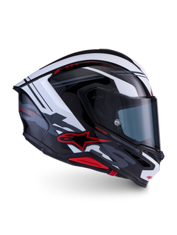 Alpinestars S-R7 A-Core Helmet ECE 22.06, full face motorcycle racing helmet, Black White Red Glossy, carbon construction with aerodynamic profile