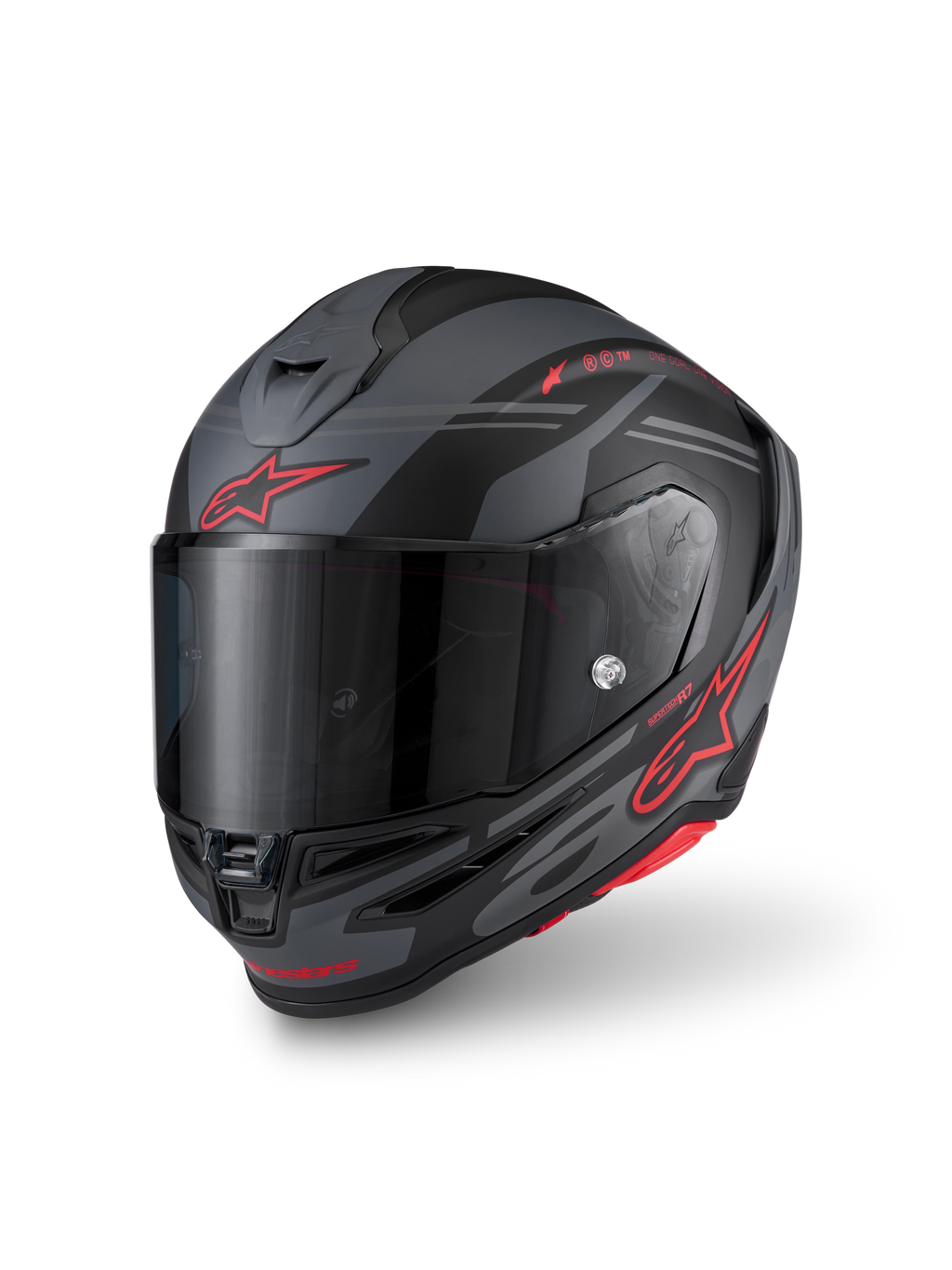 Alpinestars S-R7 A-Core Helmet ECE 22.06, full face motorcycle racing helmet, Black, Gray and Red Matte, carbon composite construction