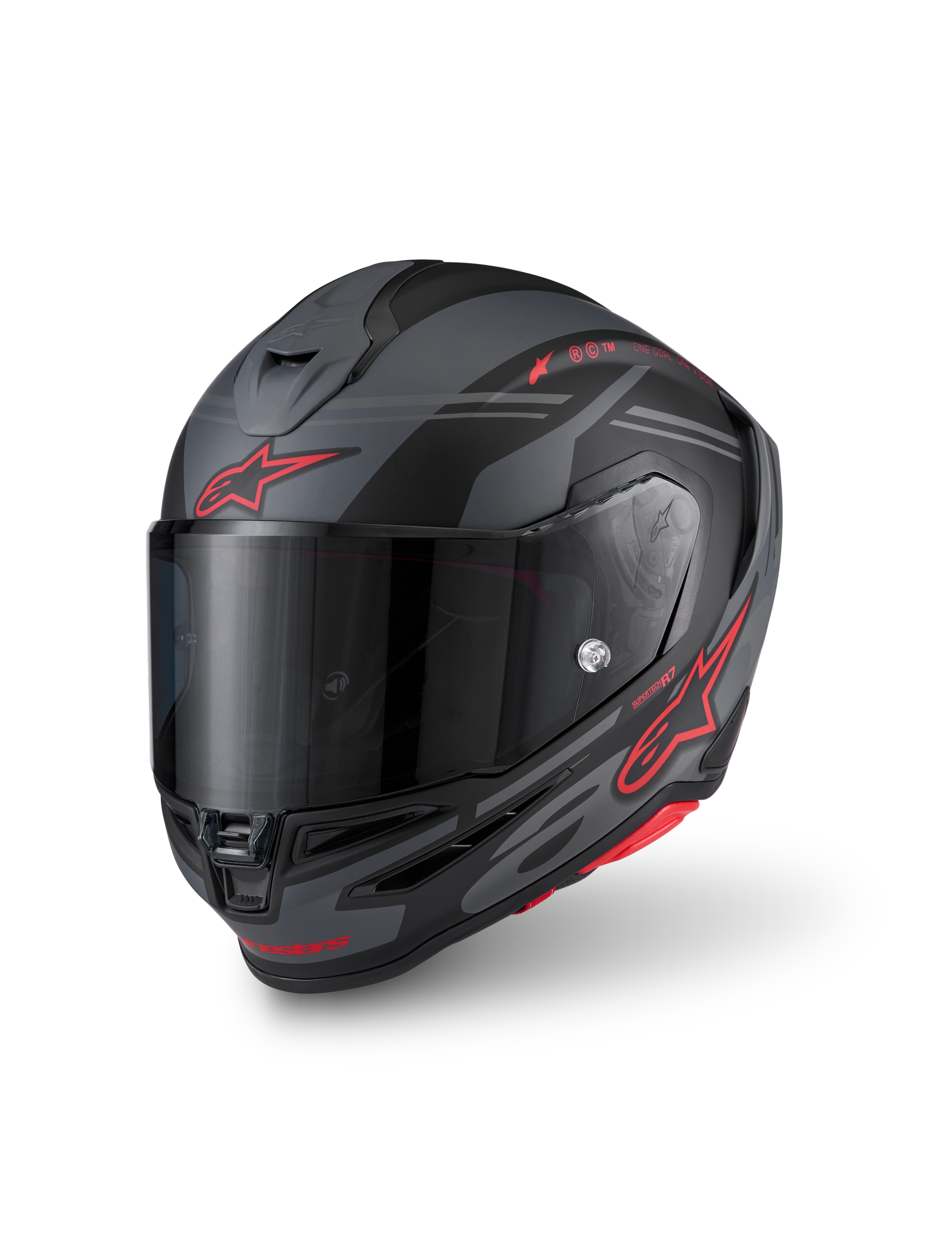 Alpinestars S-R7 A-Core Helmet ECE 22.06, full face motorcycle racing helmet, Black, Gray and Red Matte, carbon composite construction