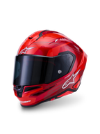 Alpinestars S-R7 A-Core hjälm, röd och vit blank integralhjälm för motorcykelracing, kolfiberkompositkonstruktion, ECE 22.06