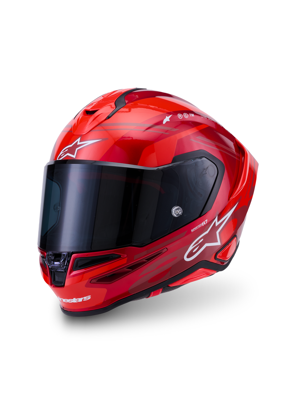 Alpinestars S-R7 A-Core hjälm, röd och vit blank integralhjälm för motorcykelracing, kolfiberkompositkonstruktion, ECE 22.06
