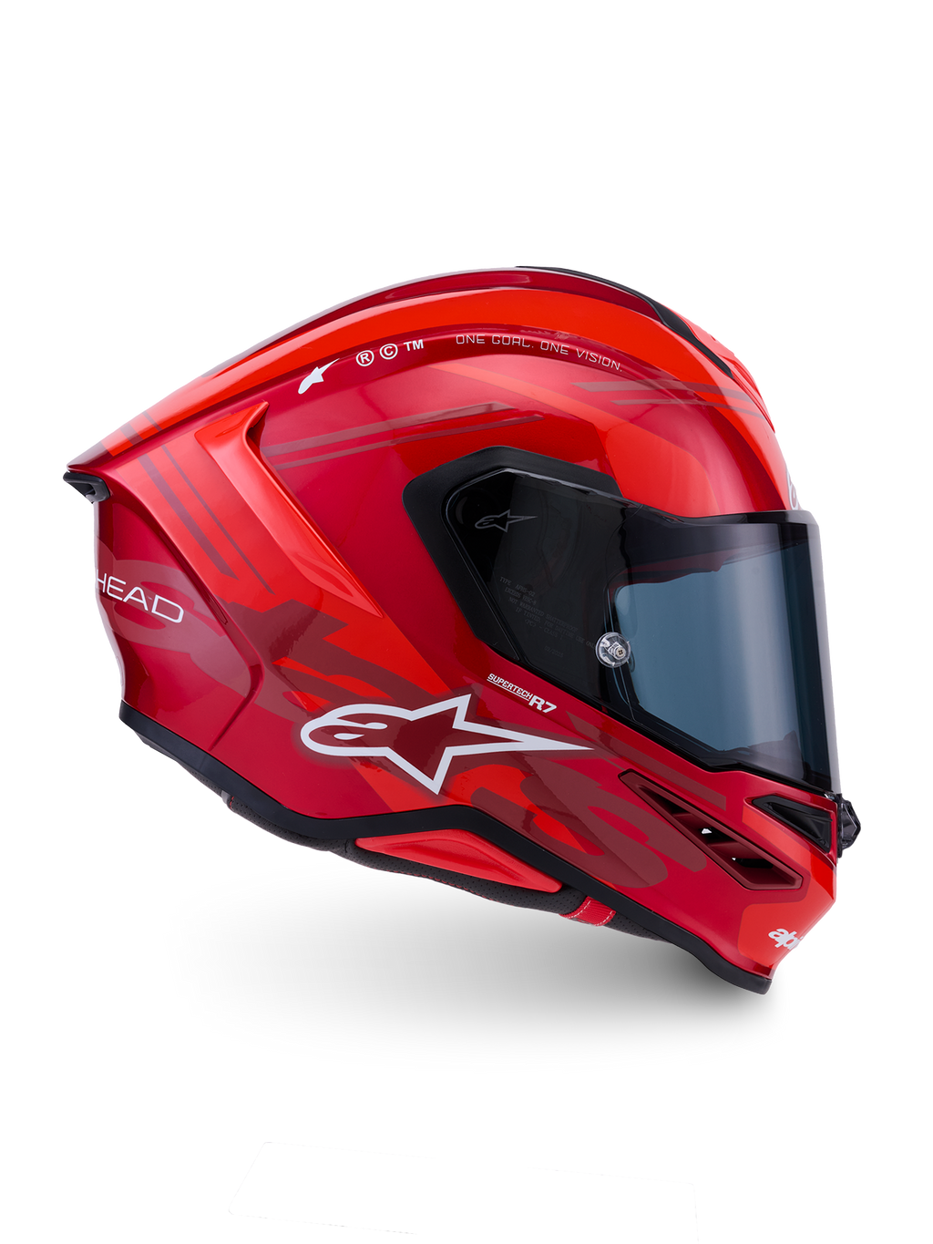 Alpinestars S-R7 A-Core hjälm, helhjälm för motorcykelracing, röd och vit glansig finish med kolfiberkompositkonstruktion och integrerad spoiler
