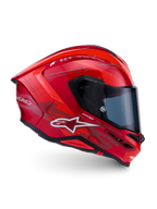 Alpinestars S-R7 A-Core hjälm, helhjälm för motorcykelracing, röd och vit glansig finish med kolfiberkompositkonstruktion och integrerad spoiler