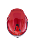 Alpinestars S-R7 A-Core hjälm ECE 22.06, motorcykelracinghjälm, toppvy med aerodynamisk kolfiberskal i blank röd och vit med svarta ventilationsdetaljer