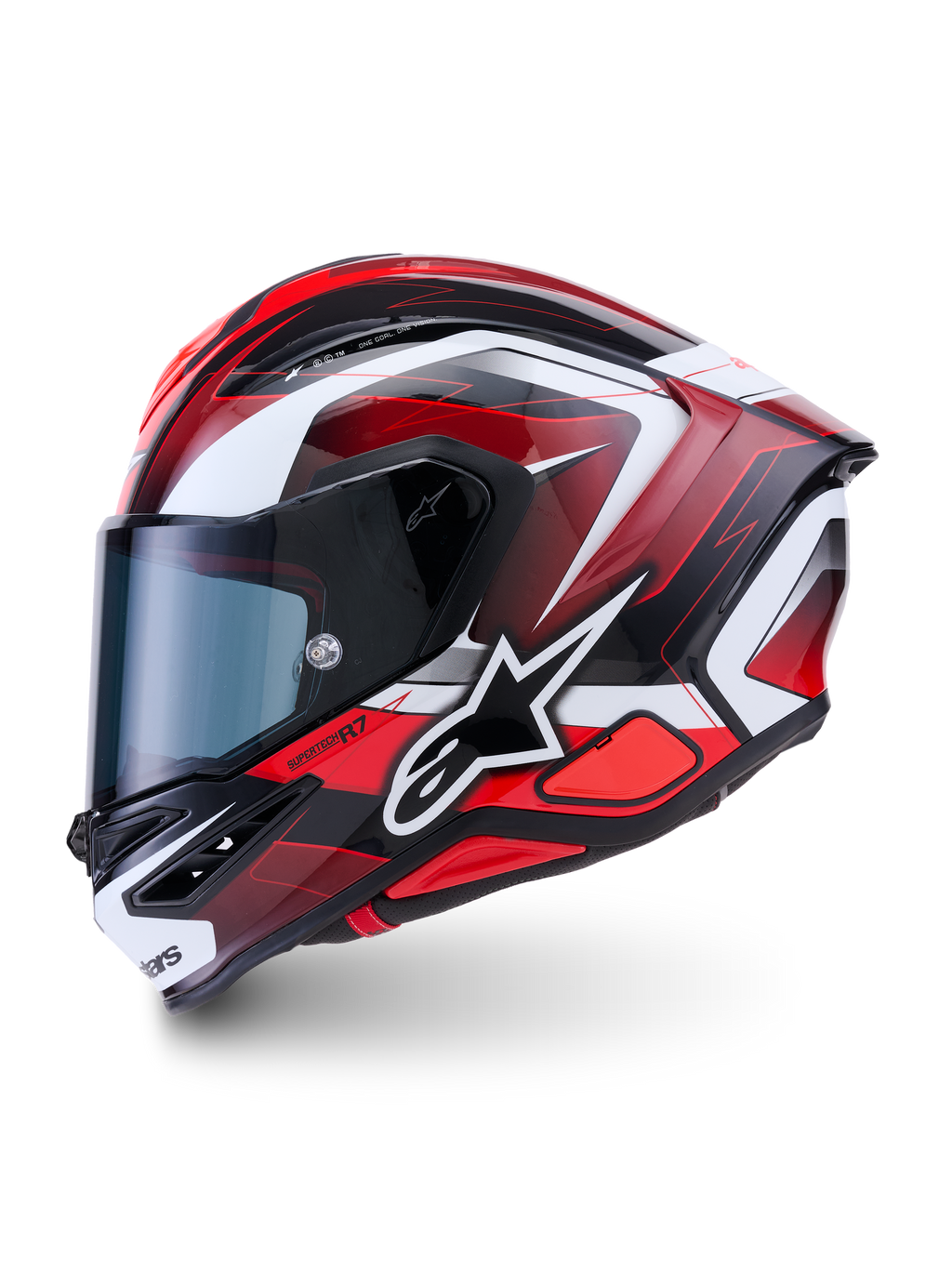 Alpinestars S-R7 Kinetis hjälm, helhjälm för motorcykelracing, svart, röd och vit finish, ECE-certifierad kolfiberkonstruktion