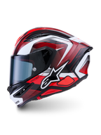 Alpinestars S-R7 Kinetis hjälm, helhjälm för motorcykelracing, svart, röd och vit finish, ECE-certifierad kolfiberkonstruktion