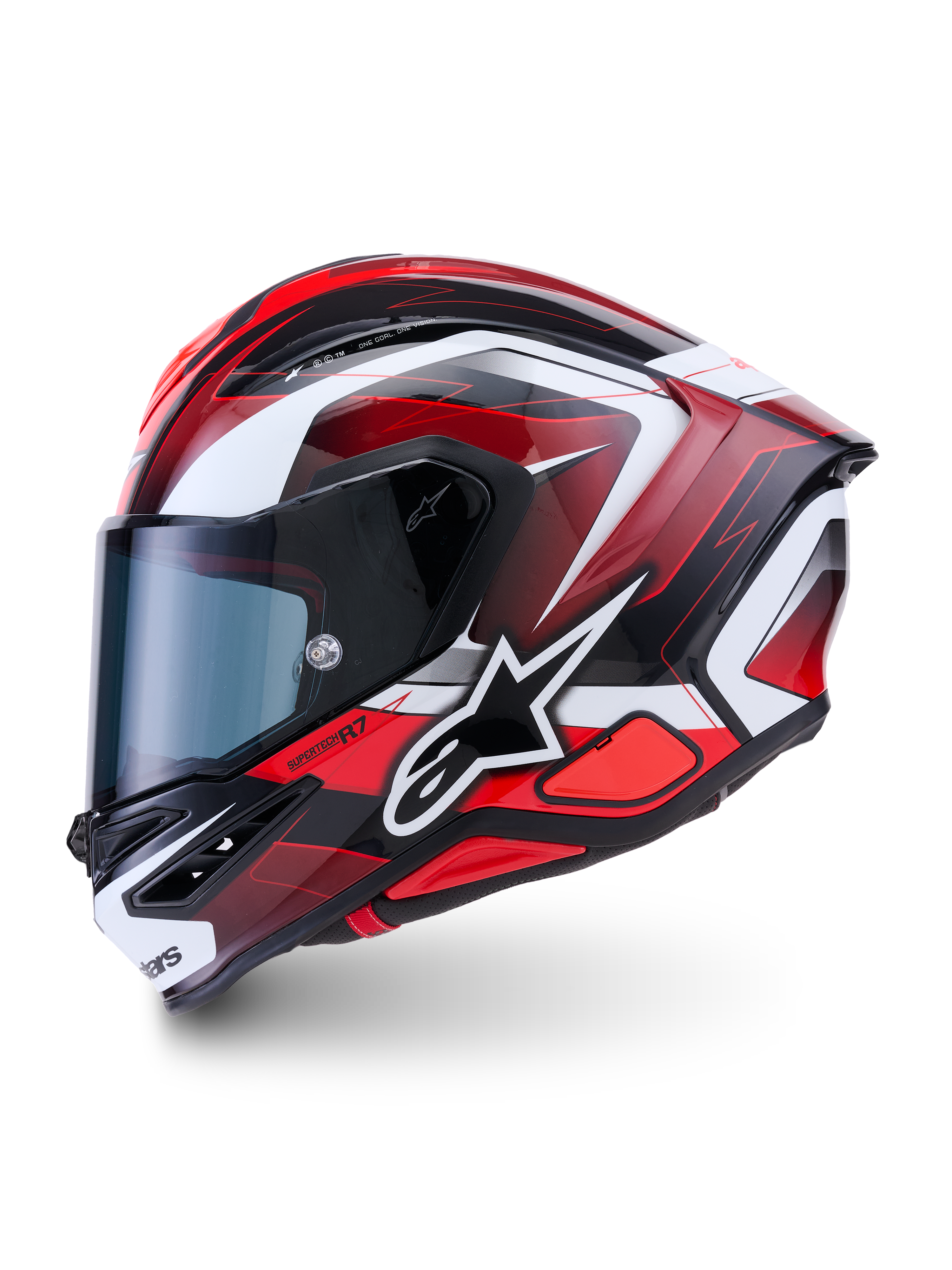 Alpinestars S-R7 Kinetis hjälm, helhjälm för motorcykelracing, svart, röd och vit finish, ECE-certifierad kolfiberkonstruktion