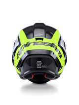 Alpinestars Supertech R10 Arius Helmet, Rear View, Black Silver and Yellow Fluo Glossy, high-performance racing helmet with multi-composite carbon shell, aerodynamic design, and bold brand logo across the back.