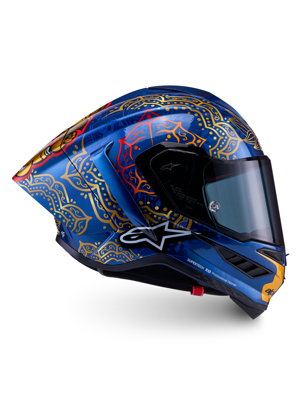 Alpinestars Supertech R10 Martinator Thai hjälm, racinghjälm i blå och guld kolfiber, FIM-certifierad, begränsad upplaga.