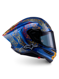 Alpinestars Supertech R10 Martinator Thai hjälm, racinghjälm i blå och guld kolfiber, FIM-certifierad, begränsad upplaga.