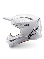 Alpinestars Supertech M10 Solid hjälm ECE 22.06, vit glansig integral motocrosshjälm med svart logotyp i sidoprofil och flera ventilationsöppningar