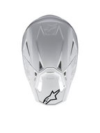 Alpinestars Supertech M10 Solid Hjälm ECE 22.06, vit glänsande motocrosshjälm sedd bakifrån med ventilationsöppningar och svarta Alpinestars-logotyper.