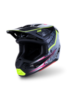 Alpinestars S-M7 Blaster motocrosshjälm, svart och grå med fluorescerande gult, kompositskal, ECE 22.06-certifierad.