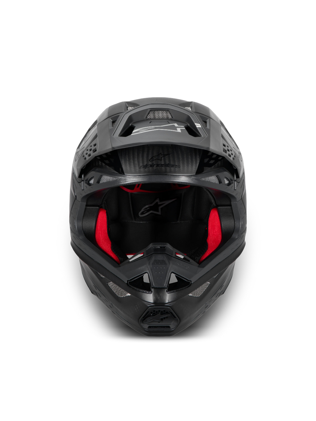 Alpinestars Supertech M10 Fame hjälm, svart motocrosshjälm i kolfiber med rött foder, ECE 22.06-certifierad