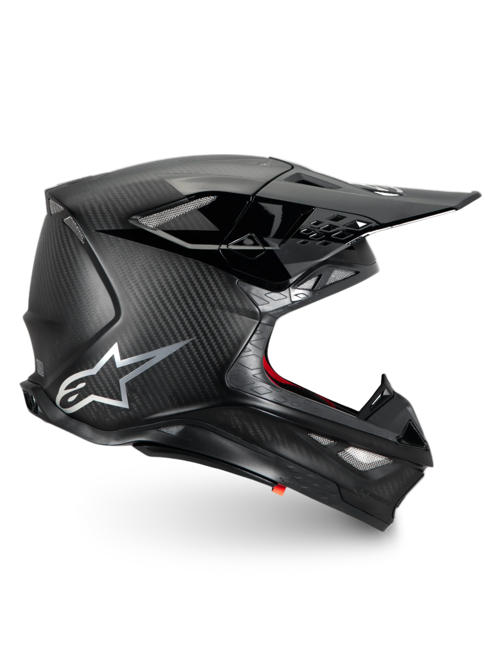 Alpinestars Supertech M10 Fame hjälm, svart matt motocrosshjälm i kolfiber, ECE 22.06-certifierad, professionellt skydd för racing och terrängkörning.
