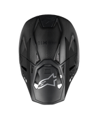 Alpinestars Supertech M10 Fame motocrosshjälm sedd uppifrån i svart matt och glansig 3K-kolfiber, ECE 22.06-certifierad.