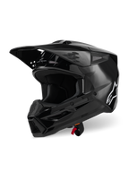 Alpinestars S-M3 Solid Helmet ECE 22.06, Motocross Helmet, Black Glossy, featuring a thermo-injected shell, adjustable visor, and multiple ventilation ports, sleek aerodynamic design for off-road racing