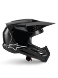 Alpinestars S-M3 Solid Helmet, Motocross Helmet, Black Glossy, side profile view featuring a white star logo, angular aerodynamic design with mesh vents and visor, protective off-road racing headgear