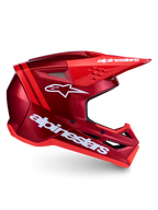 Alpinestars SM3 Radium hjälm ECE06, röd och vit motocrosshjälm för terrängkörning med avancerad ventilation och stötskydd, sidoprofil med vit logotyp.