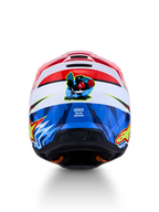 Alpinestars SM3 Falcon hjälm, röd och blå motocrosshjälm med tecknad falkgrafik bak, ECE 2206-certifierad