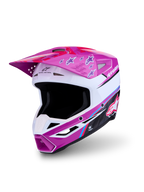 Alpinestars SM3 Falcon hjälm ECE06, motocrosshjälm för herrar, lila och vit med rosa och blå detaljer, stjärnmönster, ECE 22.06-certifierad.