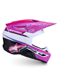 Alpinestars SM3 Falcon Helmet ECE06, purple and white motocross helmet with pink fluo accents and ECE certification.