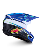 Alpinestars SM3 Falcon hjälm ECE06, blå, vit och svart motocrosshjälm med neongula detaljer och blank finish.