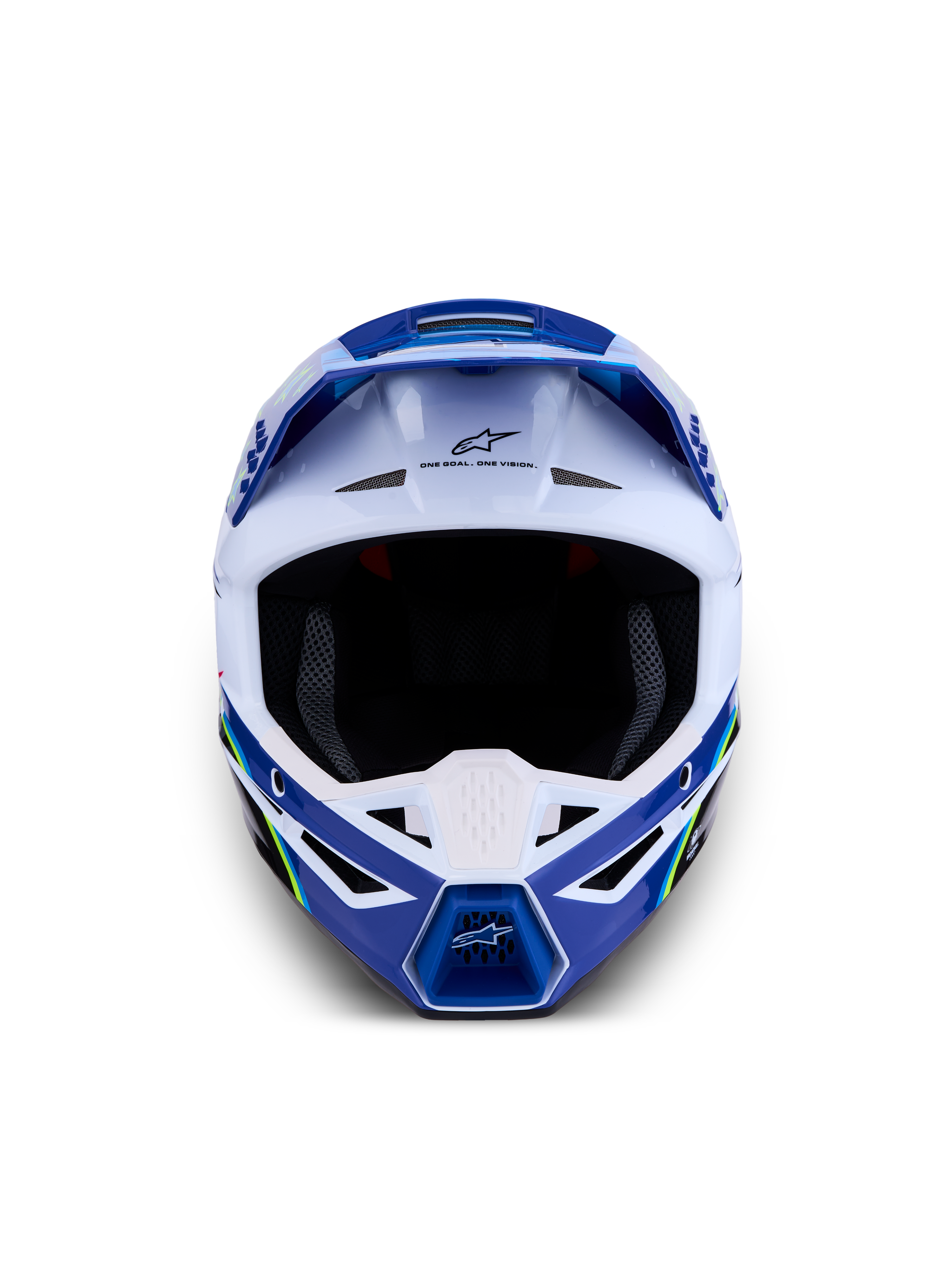 Alpinestars SM3 Falcon hjälm ECE06, blå och vit motocrosshjälm, ECE 2206-certifierat skydd för terrängkörning.