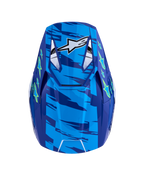 Alpinestars SM3 Falcon hjälm ECE06, blå och gul fluo motocrosshjälm sedd uppifrån, ECE 2206-certifierad med ventilerat visir.