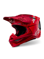 Alpinestars Supertech M10 Flood hjälm, motocrosshjälm, röd och fluoröd matt och glansig, med vita Alpinestars-logotyper, aerodynamisk profil med flera ventilationsöppningar, lätt kolfiberkompositskal för terrängkörning