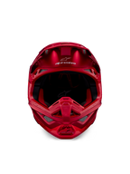 Alpinestars Supertech M10 Flood-hjälm, motocrosshjälm, röd fluo och röd matt/glansig, vy framifrån som visar aerodynamisk profil med flera ventilationsöppningar, Alpinestars-logotyp i pannan och rött innerfoder, professionell terrängracingutrustning