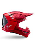 Alpinestars Supertech M10 Flood-hjälm, motocrosshjälm, Red Fluo Red matt och glansig, sidoprofilvy med vit logotyp, flera nättäckta ventiler och aerodynamisk design för off-road racing