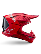Alpinestars Supertech M10 Flood-hjälm, motocrosshjälm, Red Fluo Red matt och glansig, sidoprofilvy med vit logotyp, flera nättäckta ventiler och aerodynamisk design för off-road racing