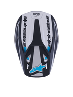 Alpinestars S-M3 Heat-hjälm, motocrosshjälm, vy ovanifrån, silver, blå och mattsvart, med Alpinestars ordmärke på sidorna, blå Astar-logotyp på visirskärmen och aerodynamisk skaldesign med matt yta.